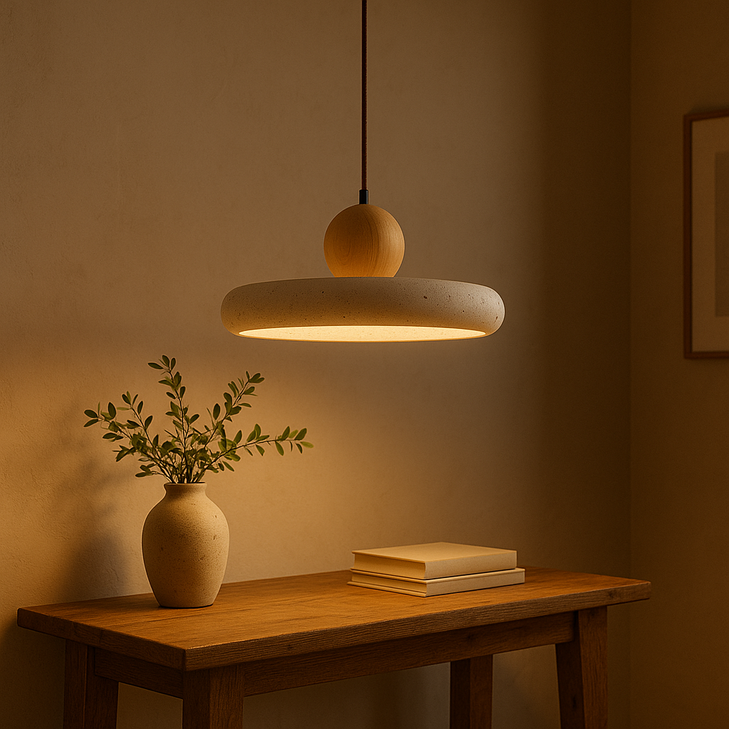 Lampe Suspendue en Bois Travertin - Élégance Contemporaine et Atmosphère Cosy