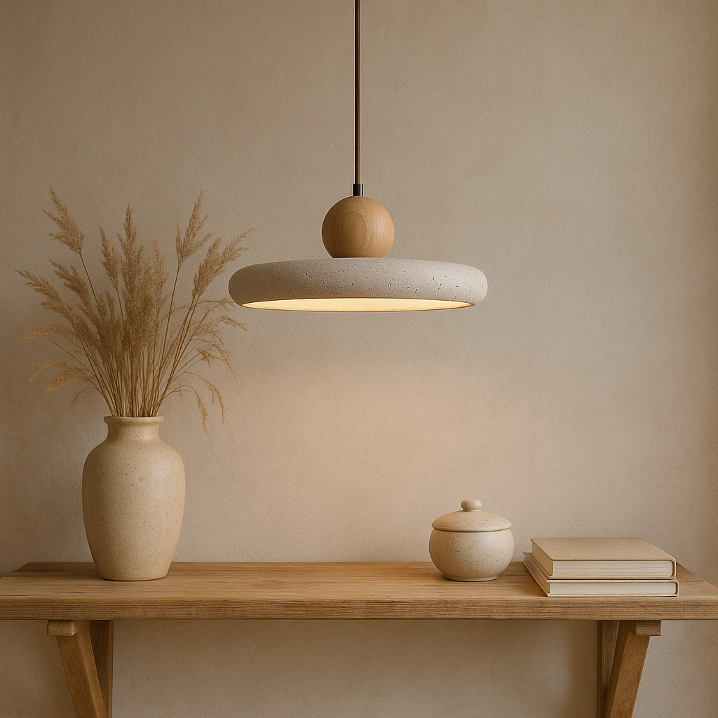 Lampe Suspendue en Bois Travertin - Élégance Contemporaine et Atmosphère Cosy