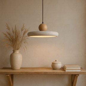 Lampe Suspendue en Bois Travertin - Élégance Contemporaine et Atmosphère Cosy