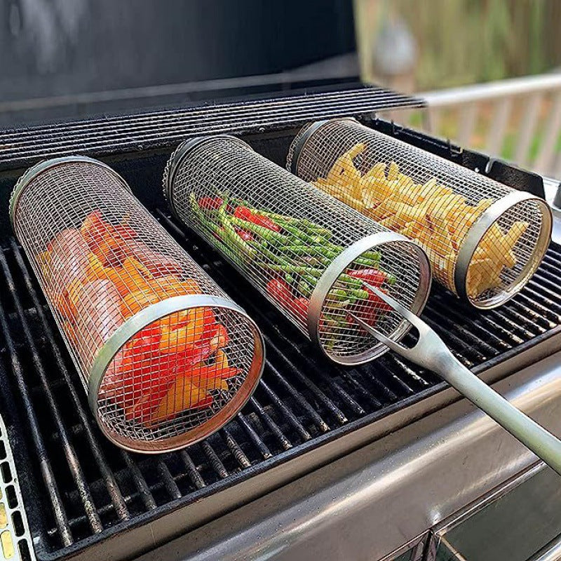 Panier de Grill Rotatif en Acier Inoxydable - Cuisson Uniforme pour Légumes et Viandes