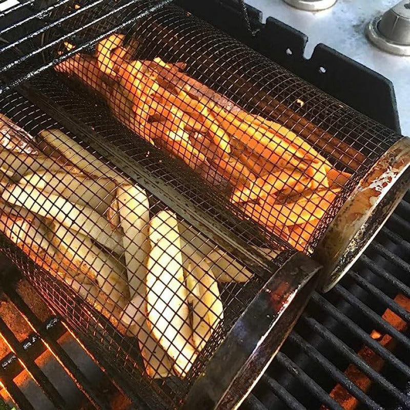Panier de Grill Rotatif en Acier Inoxydable - Cuisson Uniforme pour Légumes et Viandes