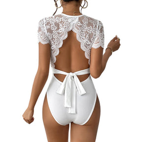 Body Sans Dos Élegant pour Femmes - Manches Courtes en Dentelle Chic