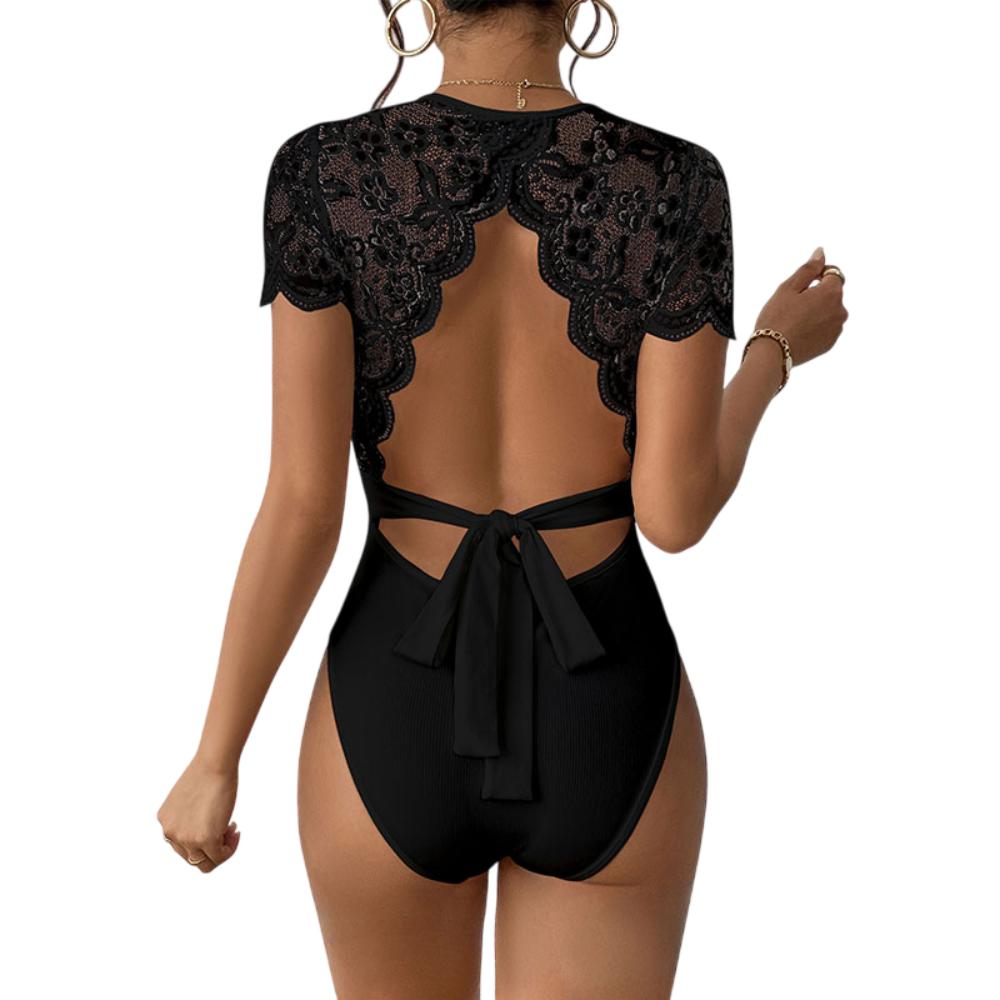 Body Sans Dos Élegant pour Femmes - Manches Courtes en Dentelle Chic