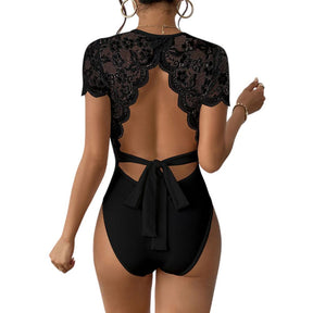 Body Sans Dos Élegant pour Femmes - Manches Courtes en Dentelle Chic
