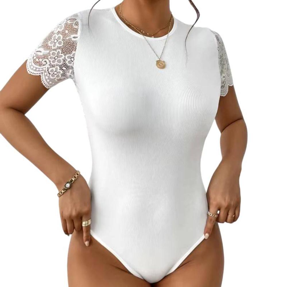 Body Sans Dos Élegant pour Femmes - Manches Courtes en Dentelle Chic