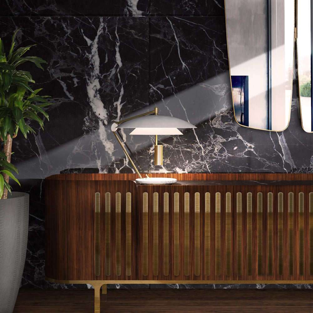 Lampe en Aluminium Blanc avec Base en Marbre - Élégance et Sophistication pour Votre Intérieur