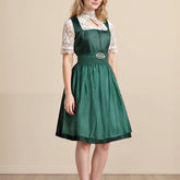 Robe Dirndl Bavaroise Émeraude - Avec Tablier et Blouse en Dentelle