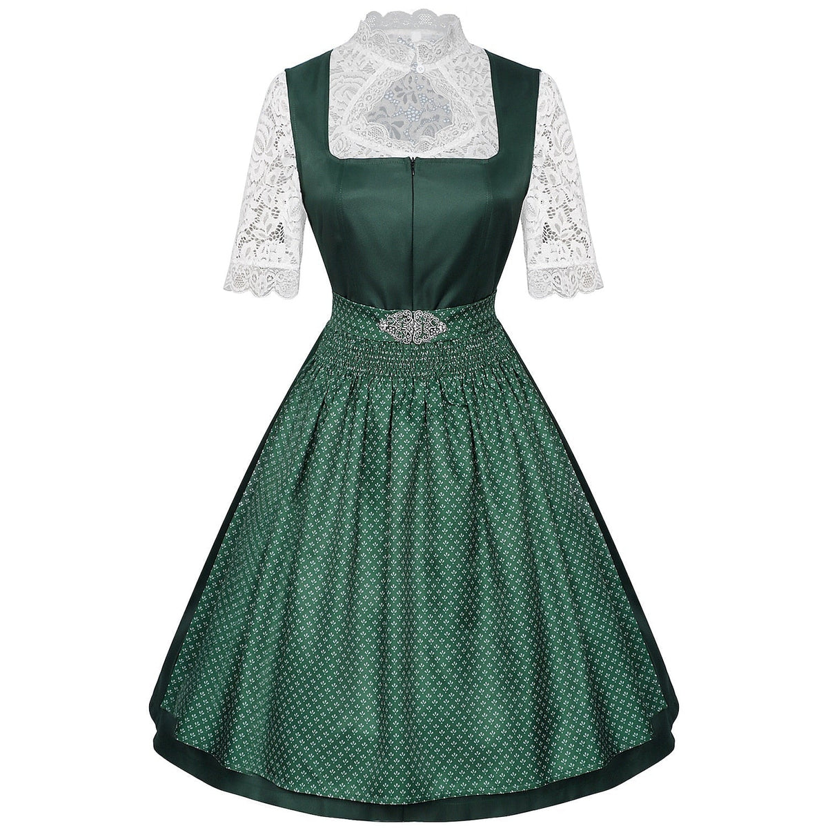 Robe Dirndl Bavaroise Émeraude - Avec Tablier et Blouse en Dentelle