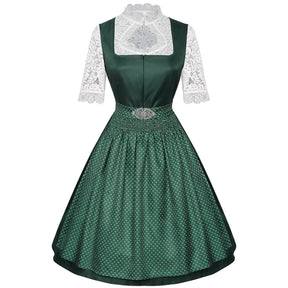 Robe Dirndl Bavaroise Émeraude - Avec Tablier et Blouse en Dentelle