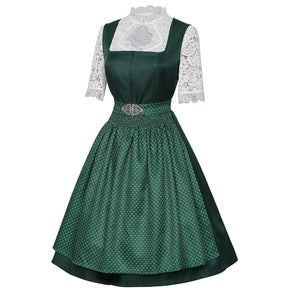 Robe Dirndl Bavaroise Émeraude - Avec Tablier et Blouse en Dentelle