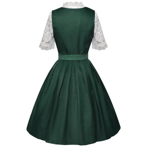Robe Dirndl Bavaroise Émeraude - Avec Tablier et Blouse en Dentelle
