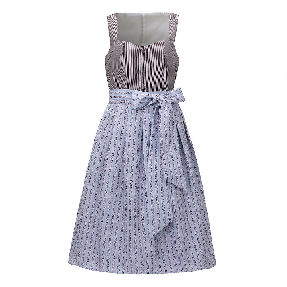 Dirndl Bavarois Traditionnel avec Tablier Rayé - Style Authentique pour Oktoberfest