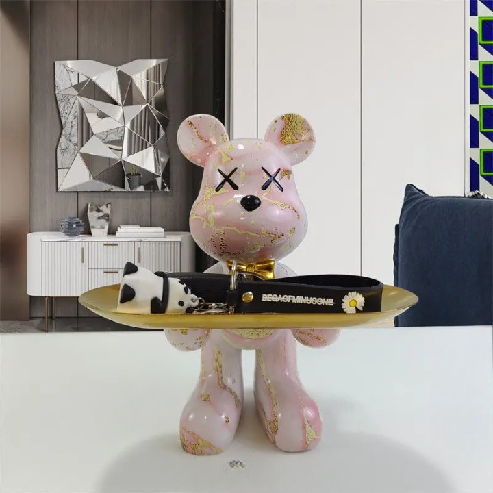 Figurine Ours Décoratif avec Plateau - Design Élégant et Pratique