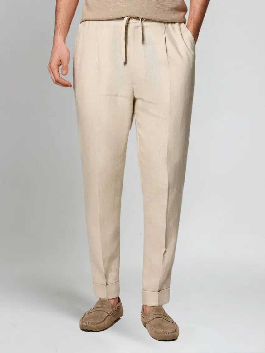 Pantalons en Lin Beige pour Hommes - Confort Léger et Polyvalent