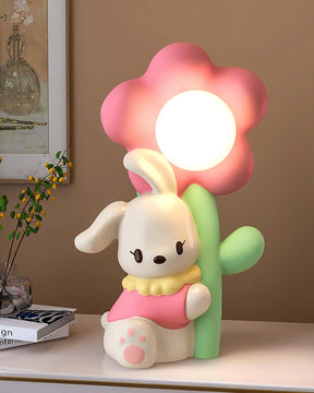Lampe de Table Lapin et Fleurs - Lueur Douce pour Enfants et Histoires