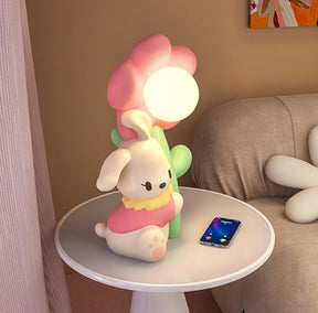Lampe de Table Lapin et Fleurs - Lueur Douce pour Enfants et Histoires