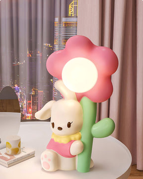 Lampe de Table Lapin et Fleurs - Lueur Douce pour Enfants et Histoires