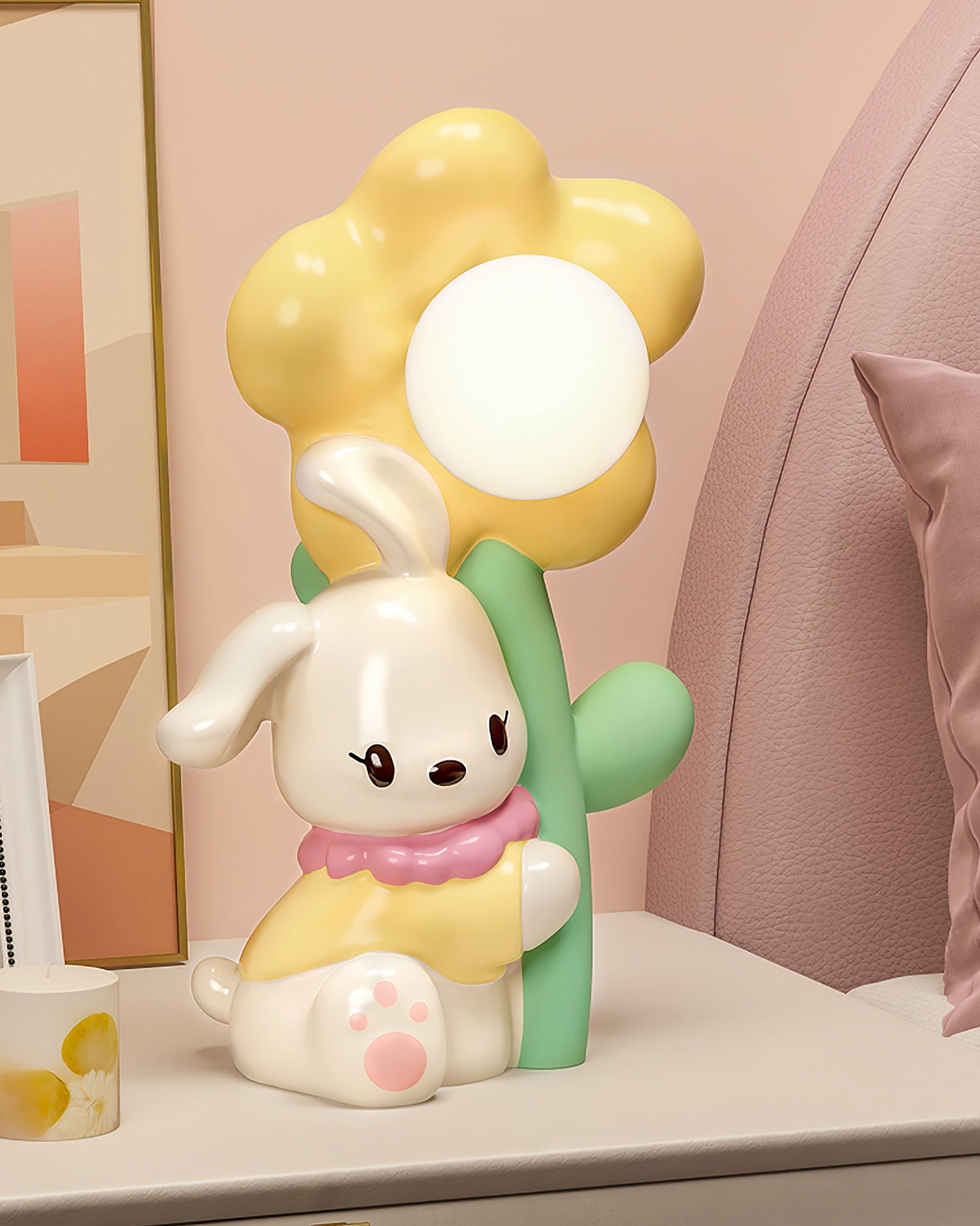 Lampe de Table Lapin et Fleurs - Lueur Douce pour Enfants et Histoires
