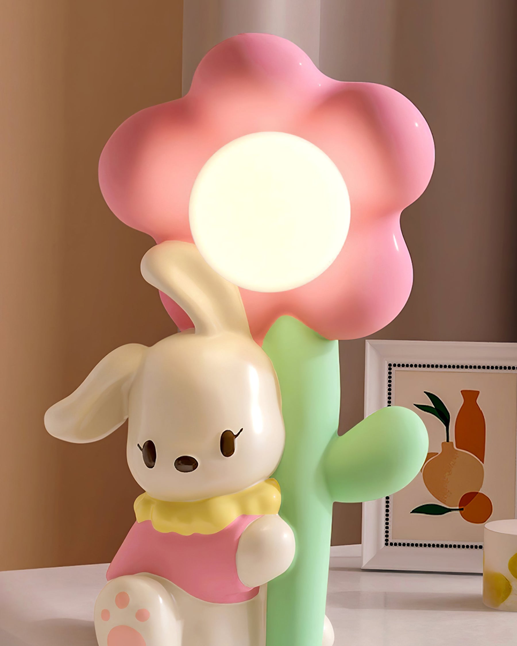 Lampe de Table Lapin et Fleurs - Lueur Douce pour Enfants et Histoires