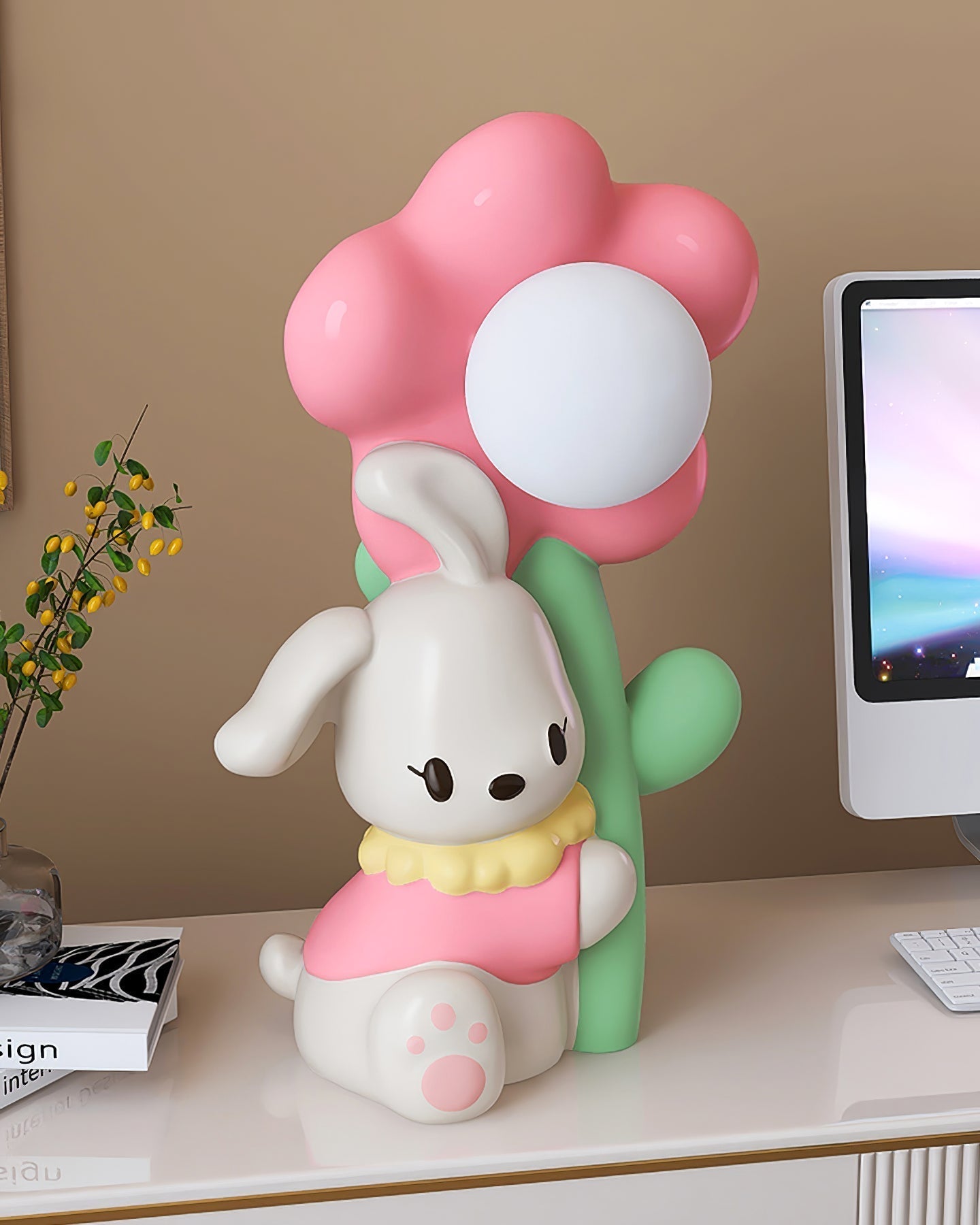 Lampe de Table Lapin et Fleurs - Lueur Douce pour Enfants et Histoires