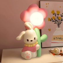 Lampe de Table Lapin et Fleurs - Lueur Douce pour Enfants et Histoires