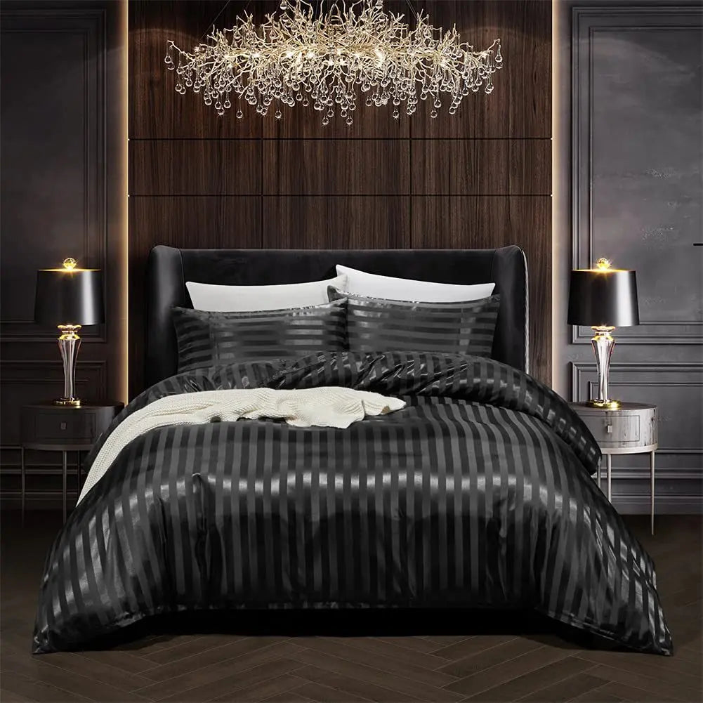 Ensemble de Lit en Satin Noir - Glamour et Confort pour Votre Chambre