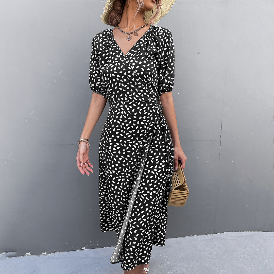 Robe Midi Croisée Été - Chic Col V et Détail Fendu