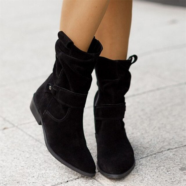 Bottines Noires pour Femmes - Élégantes en Similicuir à Talon Bas