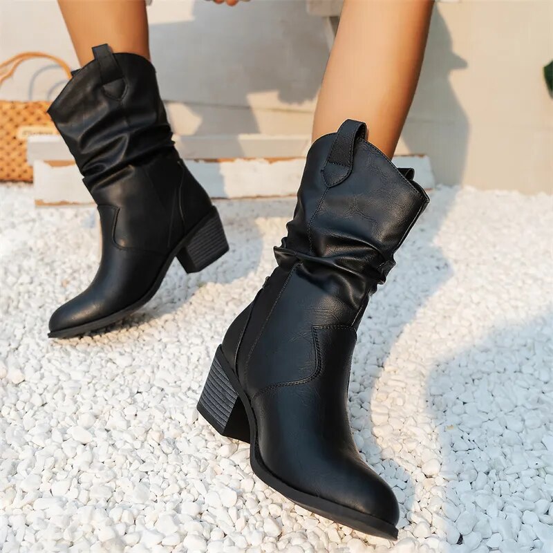 Bottines en Cuir pour Femmes - Design Western Élégant et Confortable