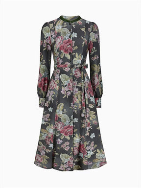 Robe Dirndl Vintage Noire Fleurie - Tablier Inclus pour Style Traditionnel
