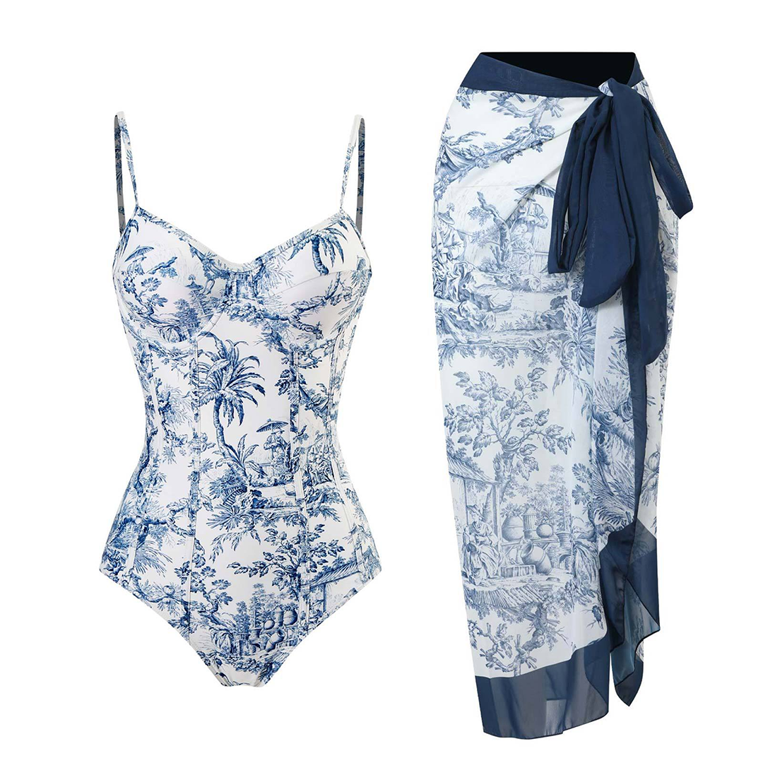 Ensemble de Maillot de Bain Tropical - Chic et Confortable avec Foulard Assorti