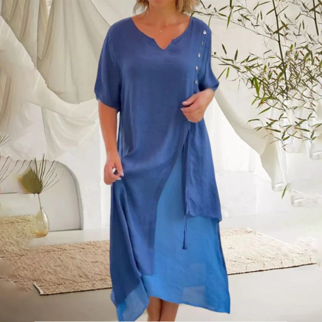 Robe Élégante Noire Femme - Décolleté en V et Manches Courtes