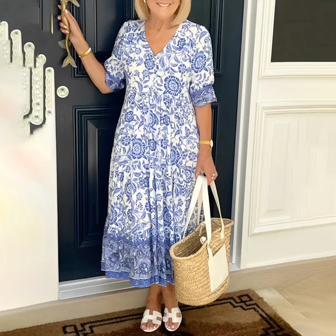Robe Maxi Élégante Col V Femme - Confort d'Été et Style Cocktail