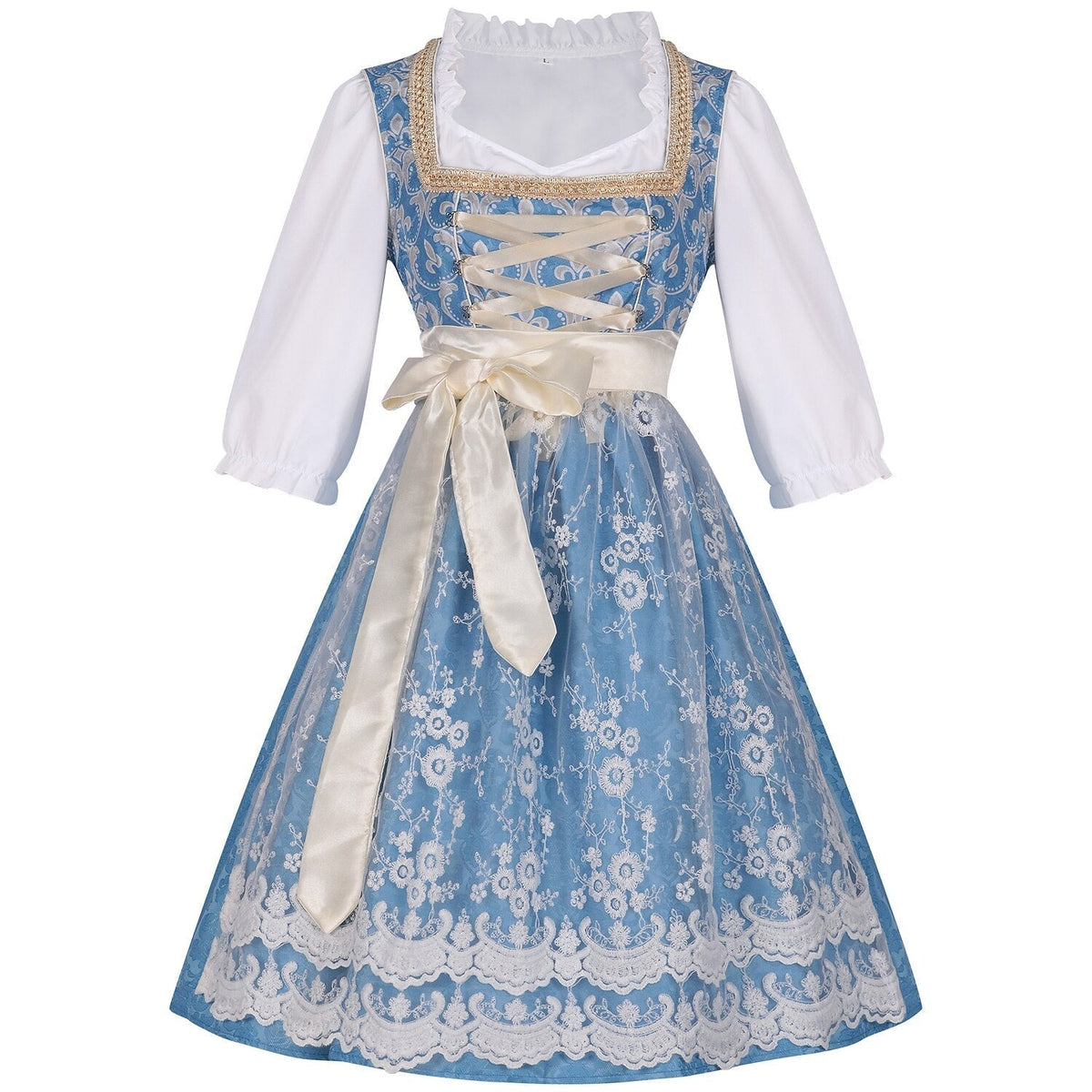 Dirndl Bleu avec Blouse et Tablier - Élégance Traditionnelle pour Oktoberfest