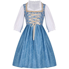 Dirndl Bleu avec Blouse et Tablier - Élégance Traditionnelle pour Oktoberfest