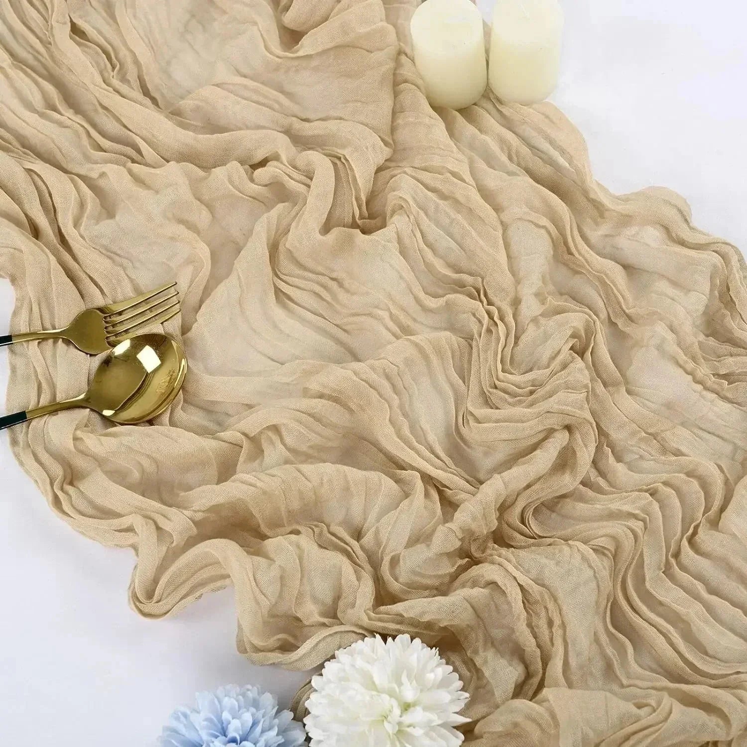 Chemins de Table en Gaze de Coton - Ensemble Élégant de 10 Pièces Plissées