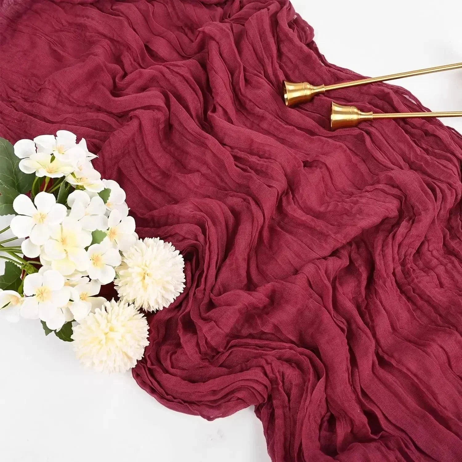Chemins de Table en Gaze de Coton - Ensemble Élégant de 10 Pièces Plissées