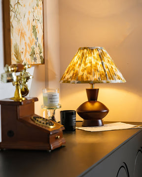 Lampe de Bureau Élégante en Bois - Abat-Jour en Forme de Fleur