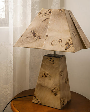 Lampe de Table en Bois Naturel - Design Géométrique et Éclairage Chaleureux