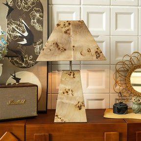 Lampe de Table en Bois Naturel - Design Géométrique et Éclairage Chaleureux