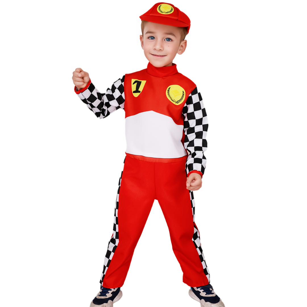 Costume de Pilote de Course pour Garçons - Combinaison à Manches Longues et Casquette