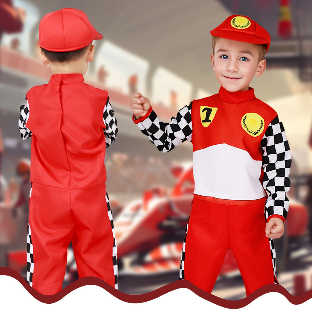 Costume de Pilote de Course pour Garçons - Combinaison à Manches Longues et Casquette