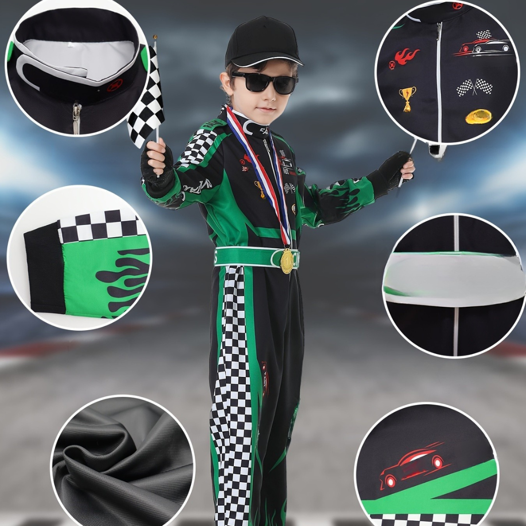 Costume de Pilote de Course pour Garçons - Ensemble Complet avec Accessoires Inclus