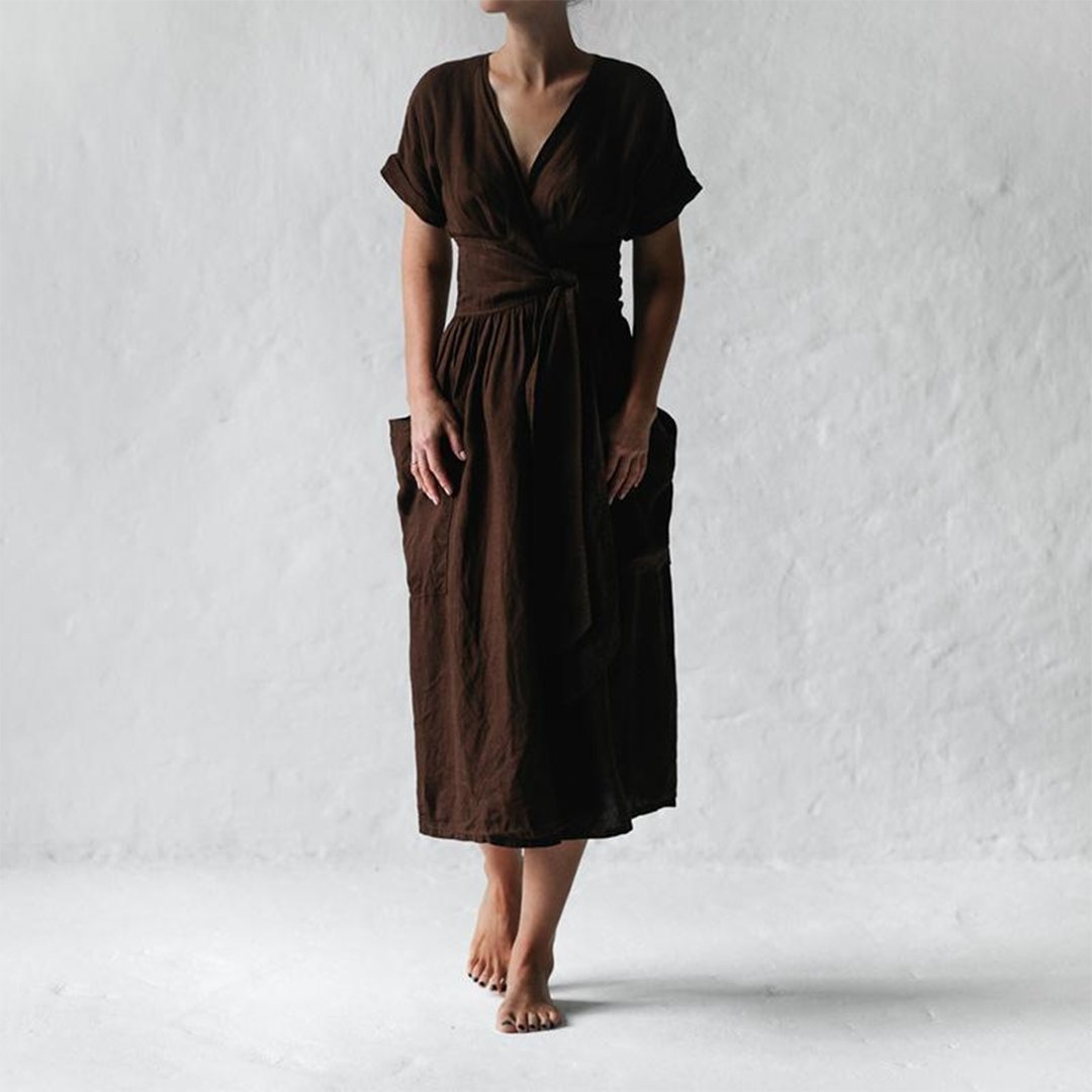 Robe Maxi Décontractée Col V Femme - Élégance et Confort pour l'Été