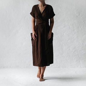 Robe Maxi Décontractée Col V Femme - Élégance et Confort pour l'Été