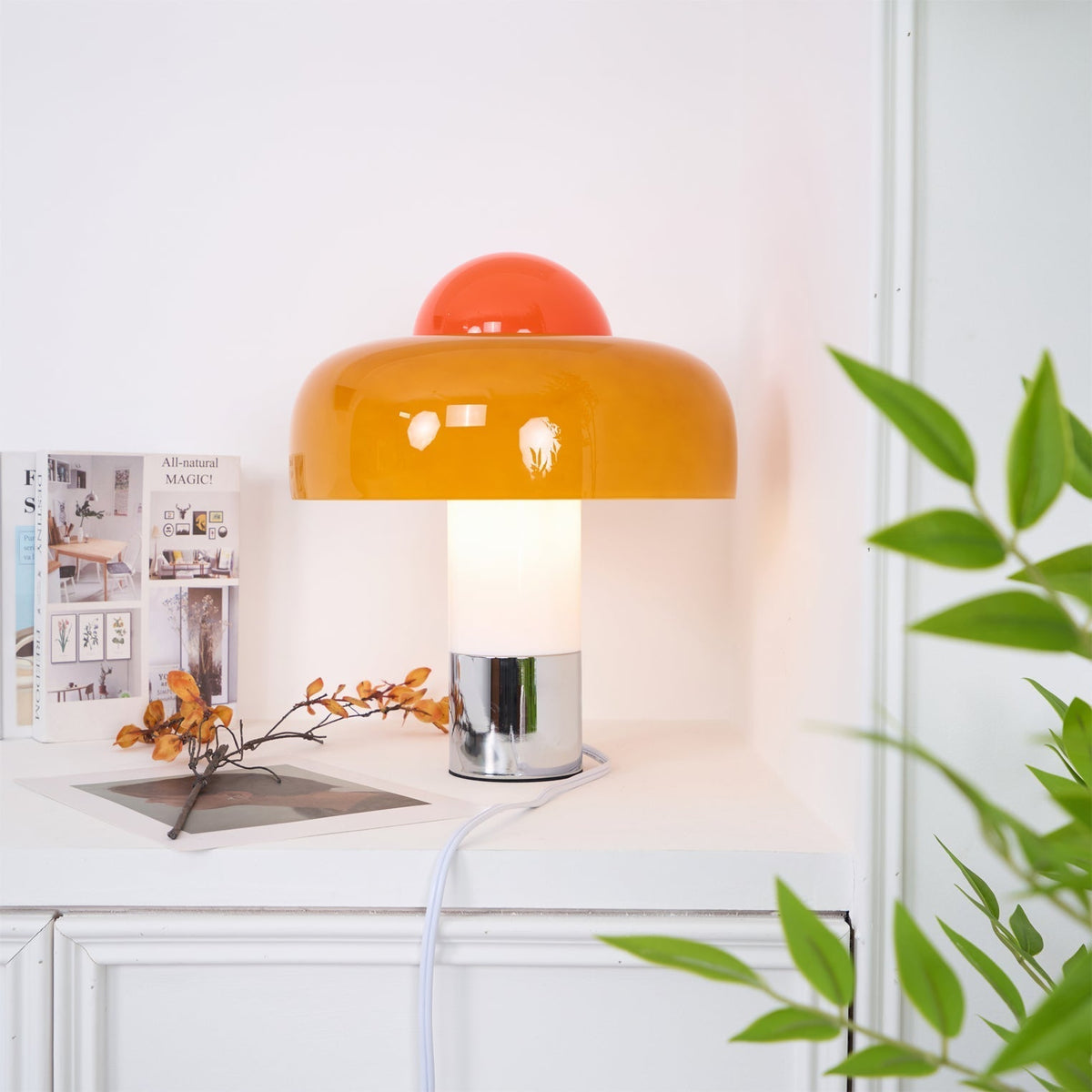 Lampe de Table Design Moderne - Abat-jour en Verre Orange Élégant