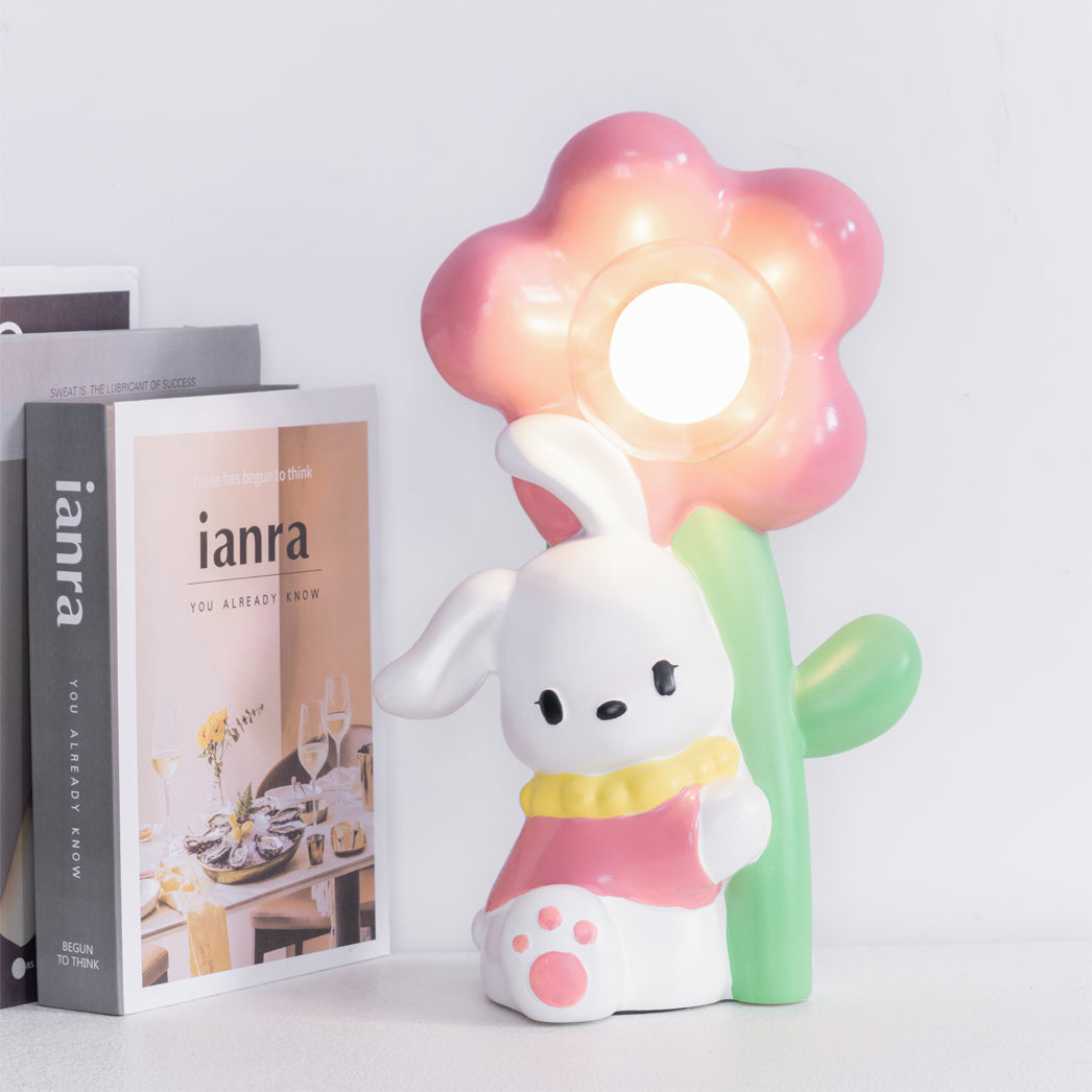 Lampe de Table Lapin et Fleurs - Lueur Douce pour Enfants et Histoires
