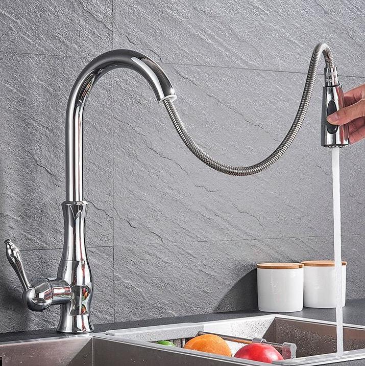 Robinet d'Évier Tirable en Acier Inoxydable - Flexible et Pratique pour Votre Cuisine