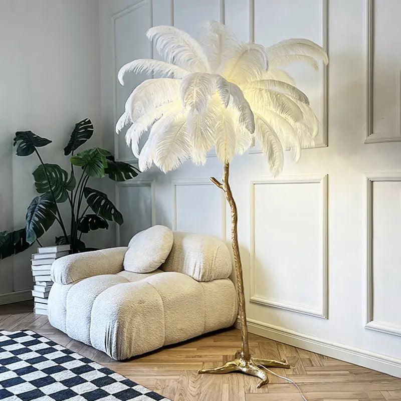 Lampe sur Pied en Plume d'Ostrich - Éclairage Ambiant et Élégant