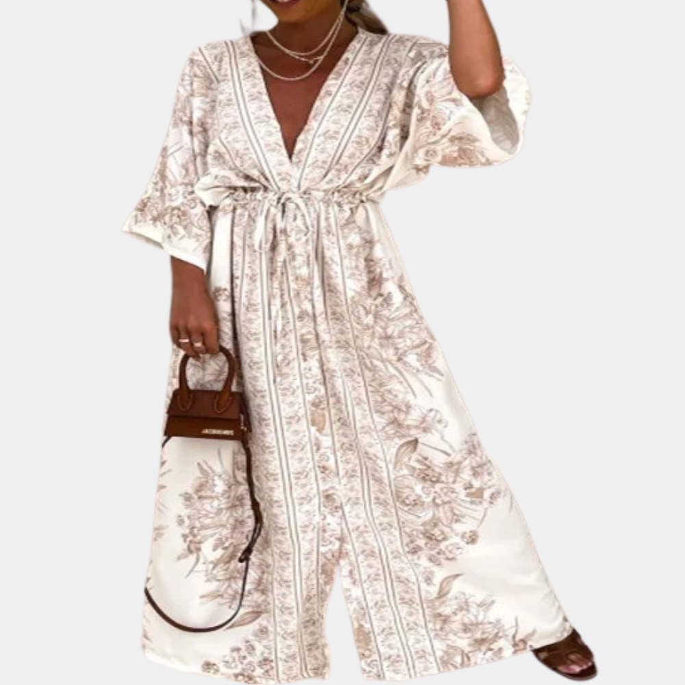 Robe d'été longue élégante - Manches larges en polyester respirant